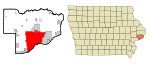 Scott County Iowa Incorporated and Unincorporated areas Davenport Highlighted